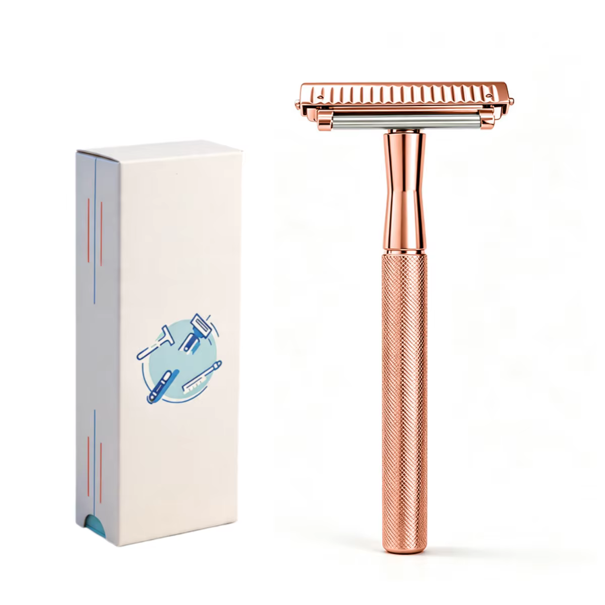 Rasoir de sécurité à double tranchant unisexe pour hommes et femmes, 3 couleurs : or rose, argent, b