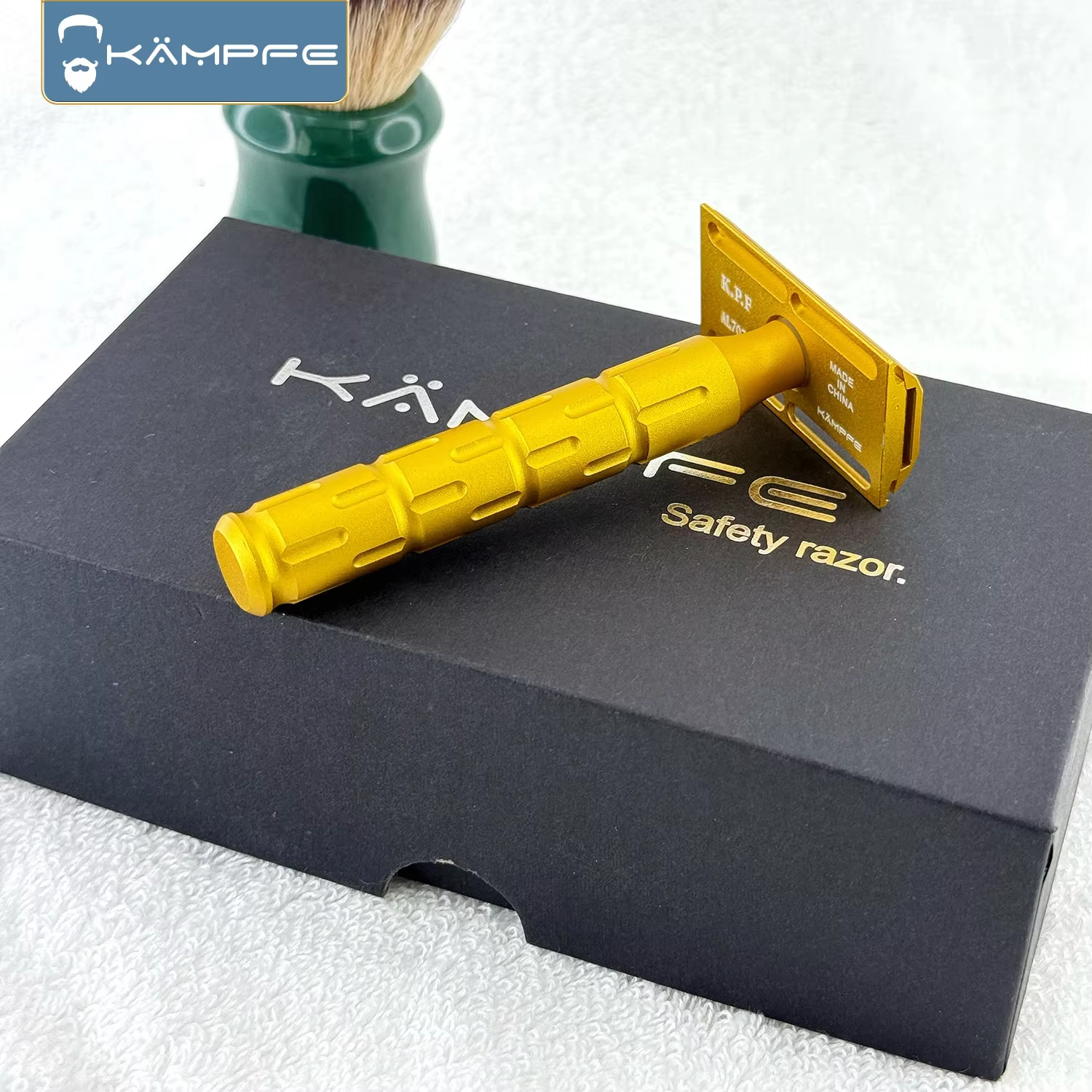 Rasoir à double tranchant KAMPFE, manuel, en aluminium, de style ancien, usiné CNC, avec manche anti