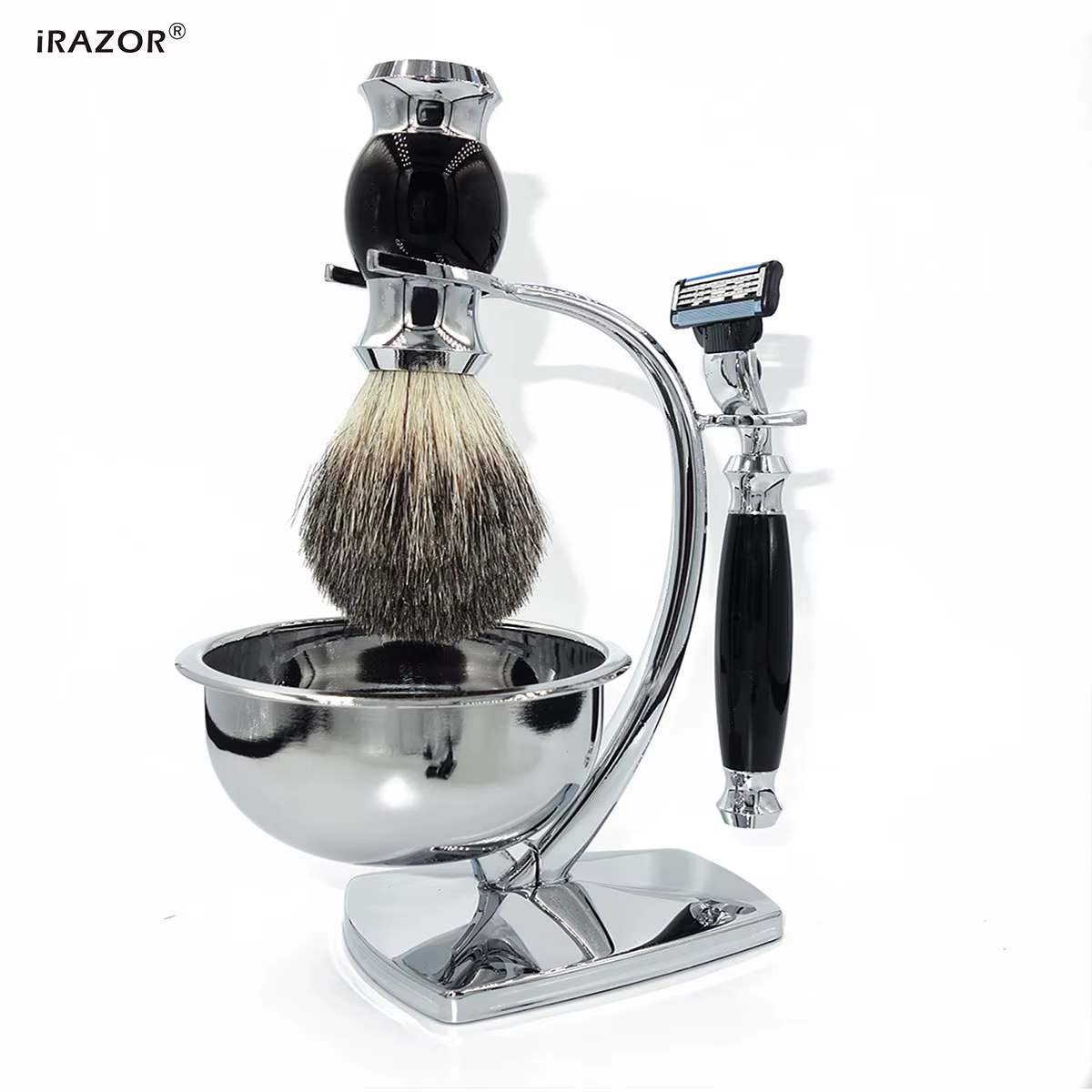 IRAZOR luxe classique 4 en 1 hommes Kit de rasage coffret cadeau avec nettoyage du visage brosse à c
