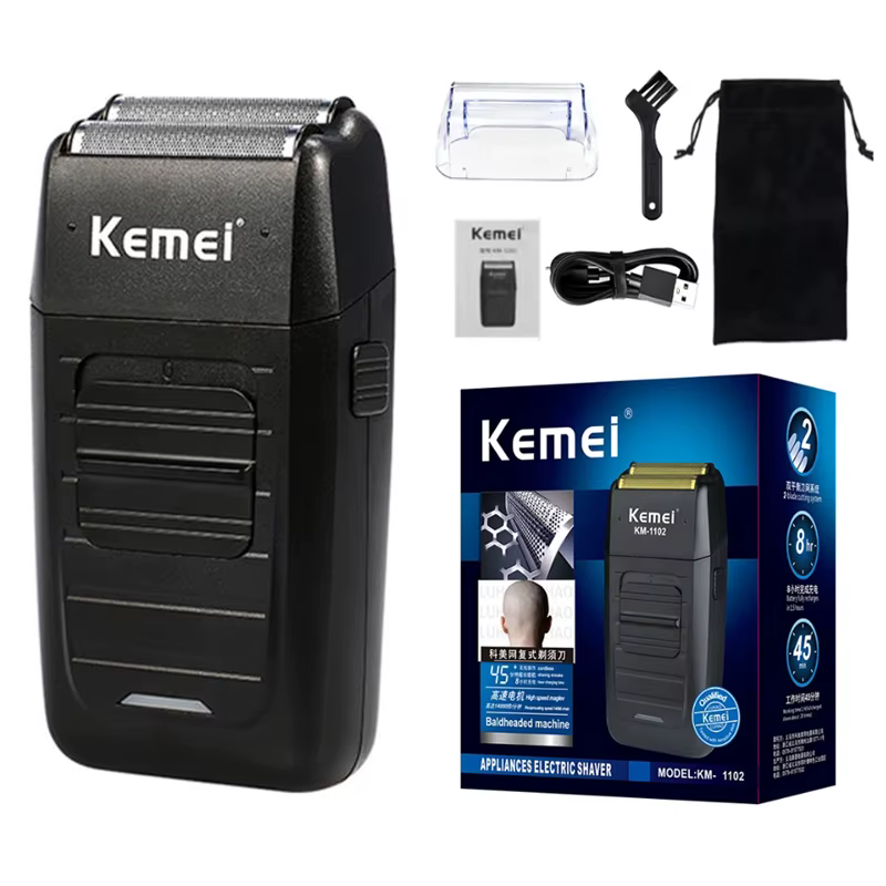 Kemei rasoir sans fil Rechargeable pour hommes double lame alternative barbe rasoir soins du visage