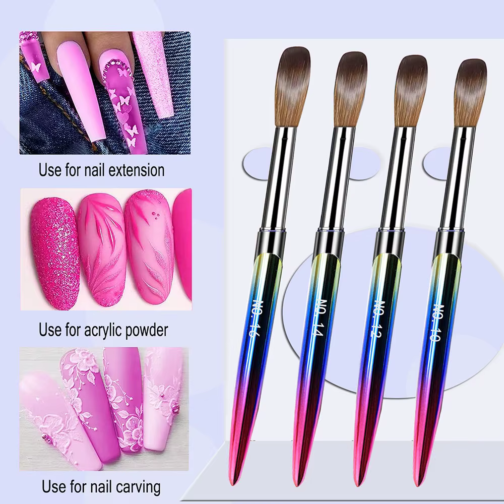Stylo brosse à ongles en acrylique No.10/12/14/16 20-26mm, pour Application acrylique, Extension pro