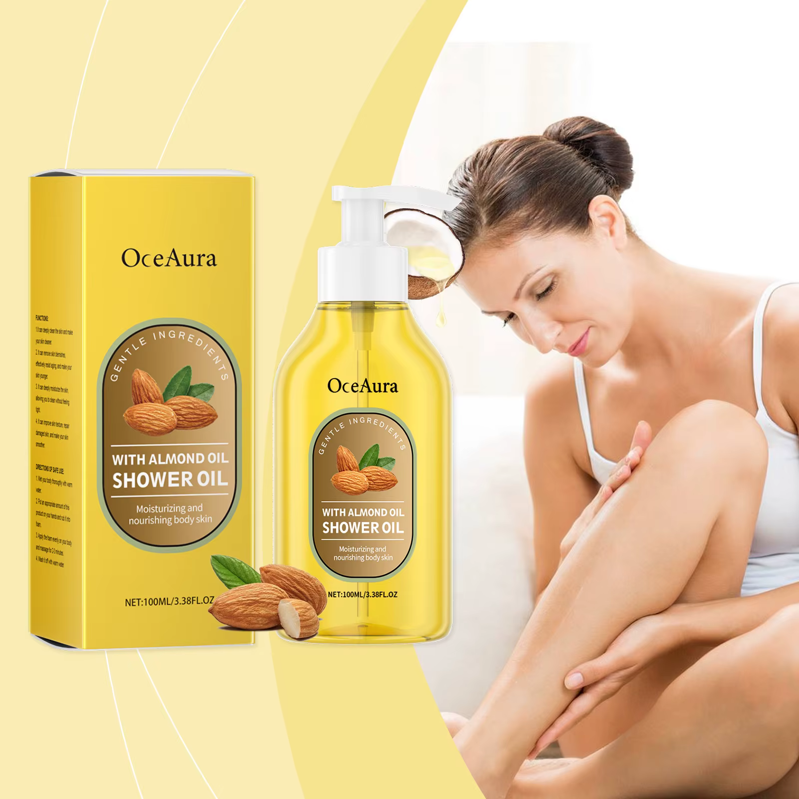 OceAura huile de douche huile d'amande douce nettoyage du corps peau lisse barrière réparation hydra