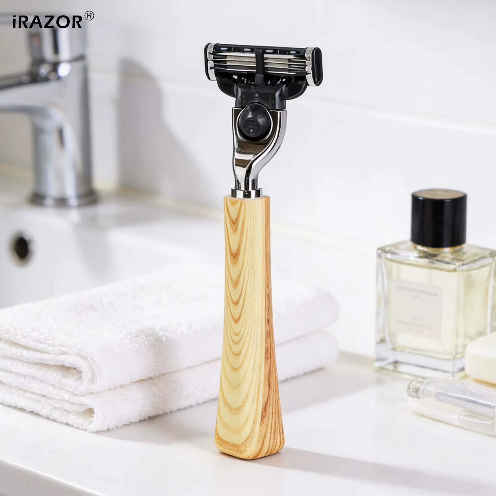 Rasoir manuel à 3 lames iRAZOR pour homme, compatible avec les recharges de lames Mach 3, manche en