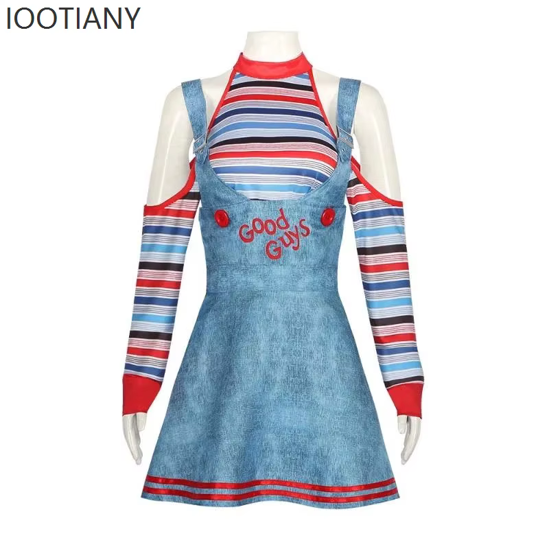 Costume de cosplay de poupée tueuse d'horreur, tenue de film d'horreur, ensemble de déguisement fant