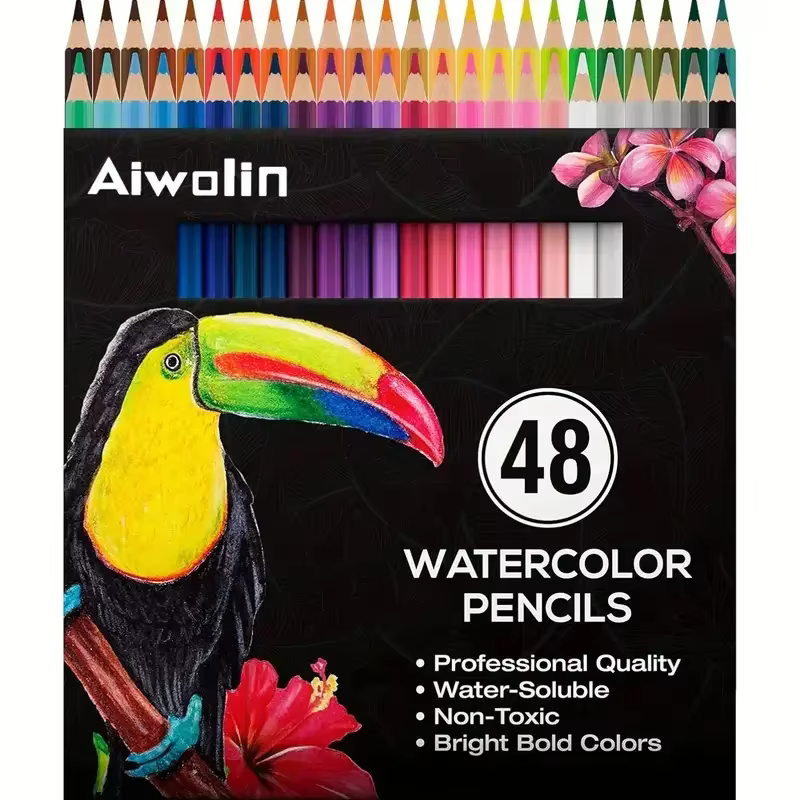 Ensemble de crayons aquarellables de 36/48 couleurs, magnifiques effets de mélange à l'eau ou à sec,