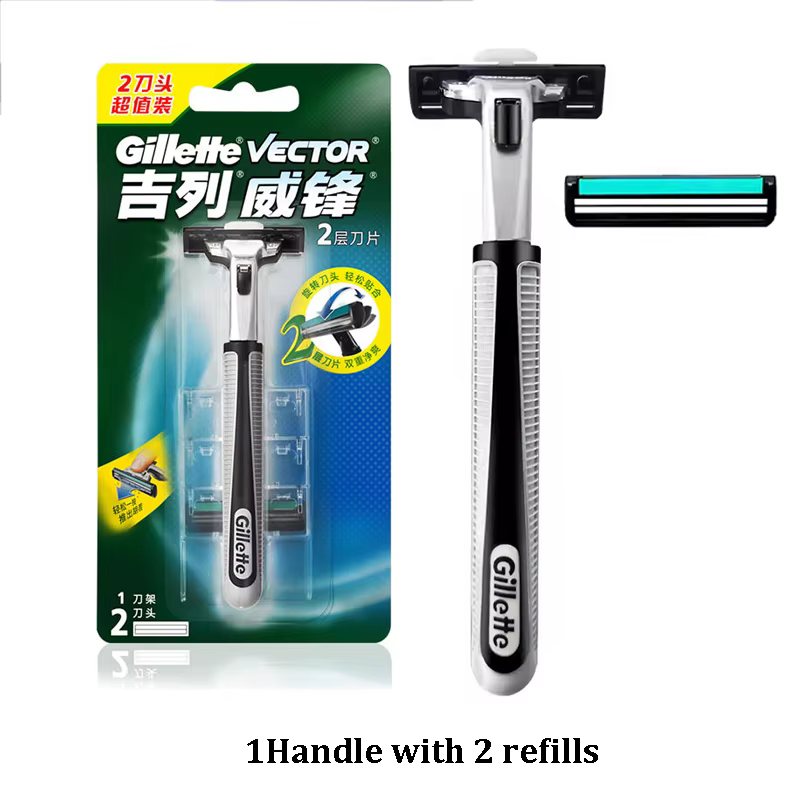 Gillette-Rasoir Vector 2 pour homme, rasoir à 2 couches, rasage pointu, rasoir manuel lisse, coupe d