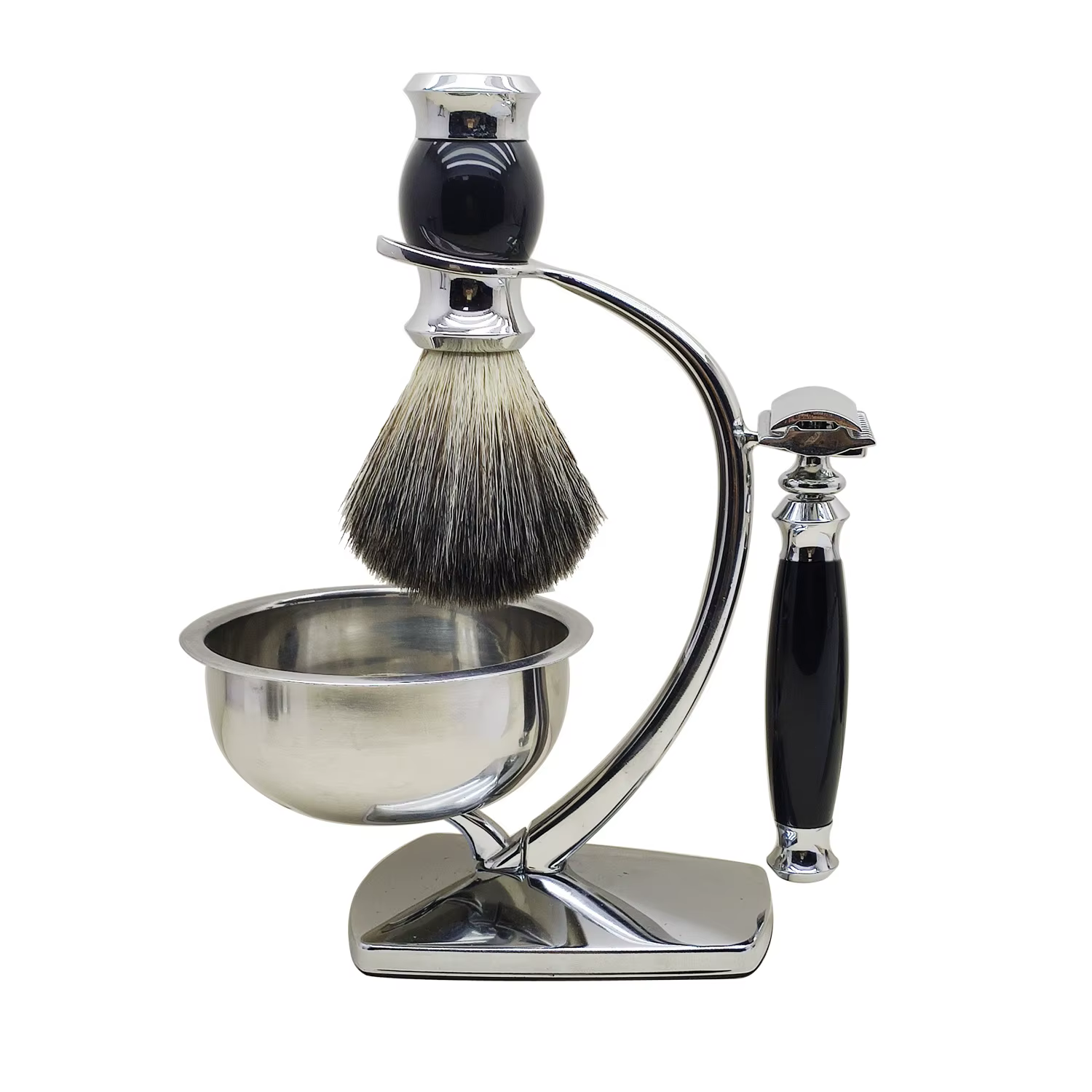 Kit complet de rasoir 4 en 1 avec support, bol, brosse et rasoir pour un rasage parfait