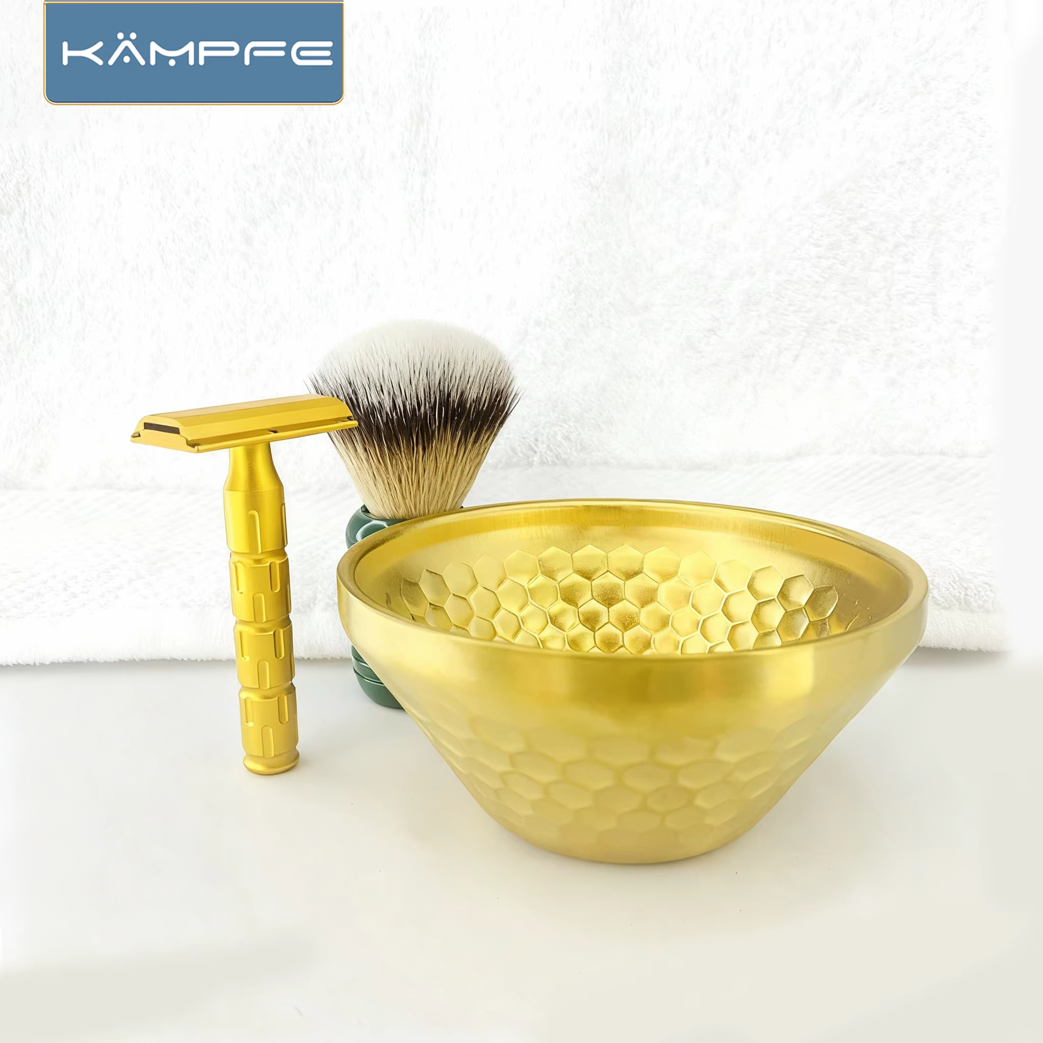 Bol à raser KAMPFE en acier inoxydable pour hommes, doré/argenté, pour le nettoyage du visage, pour 