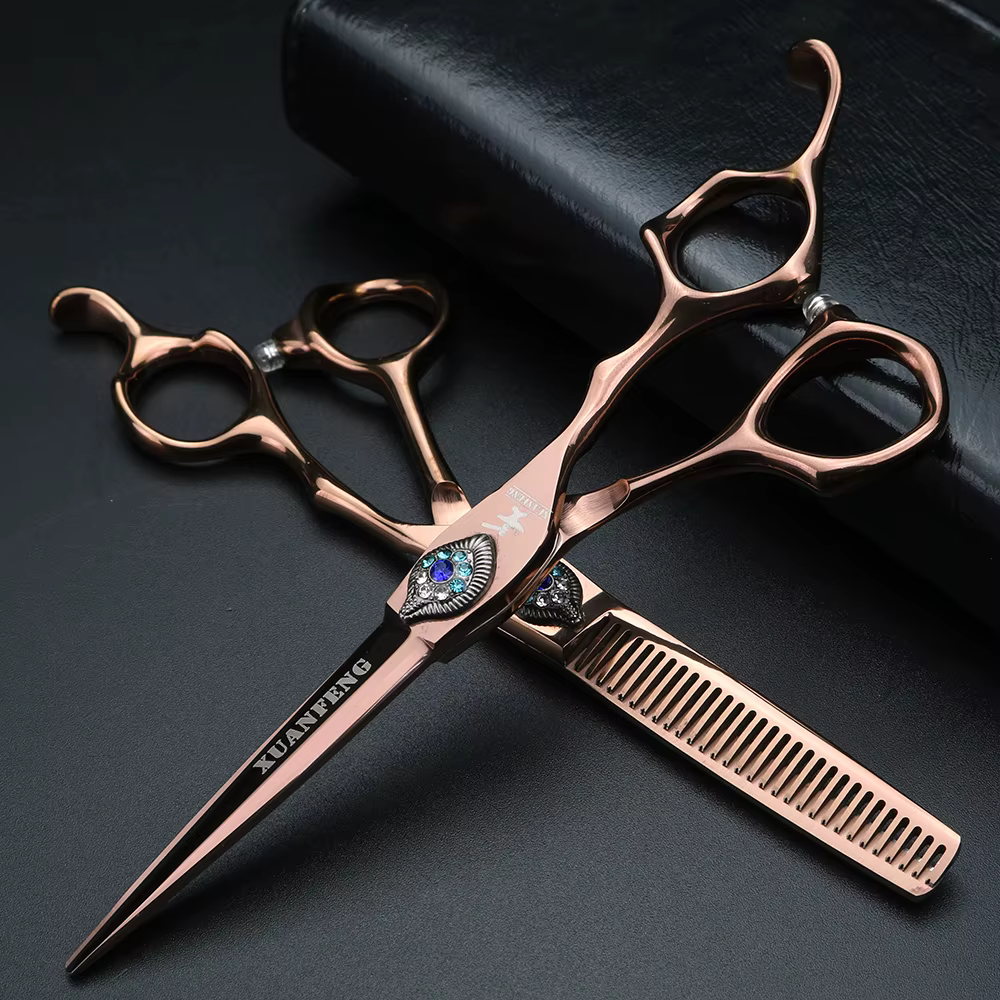 XUANFENG-Ciseaux à cheveux à vis paon en acier 440C, coupe de barbier, ciseaux amincissants, 6 po