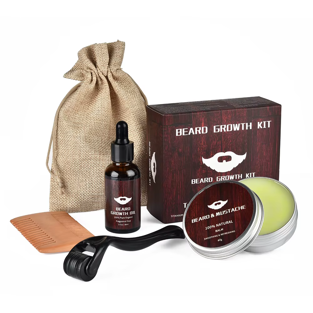【Stock britannique】Kit de croissance de barbe pour hommes rehausseur de cheveux de barbe avec huile 