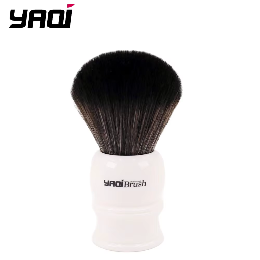 Yaqi – brosse à poils synthétiques, 30mm, avec poignée blanche et nœud noir, pour rasage