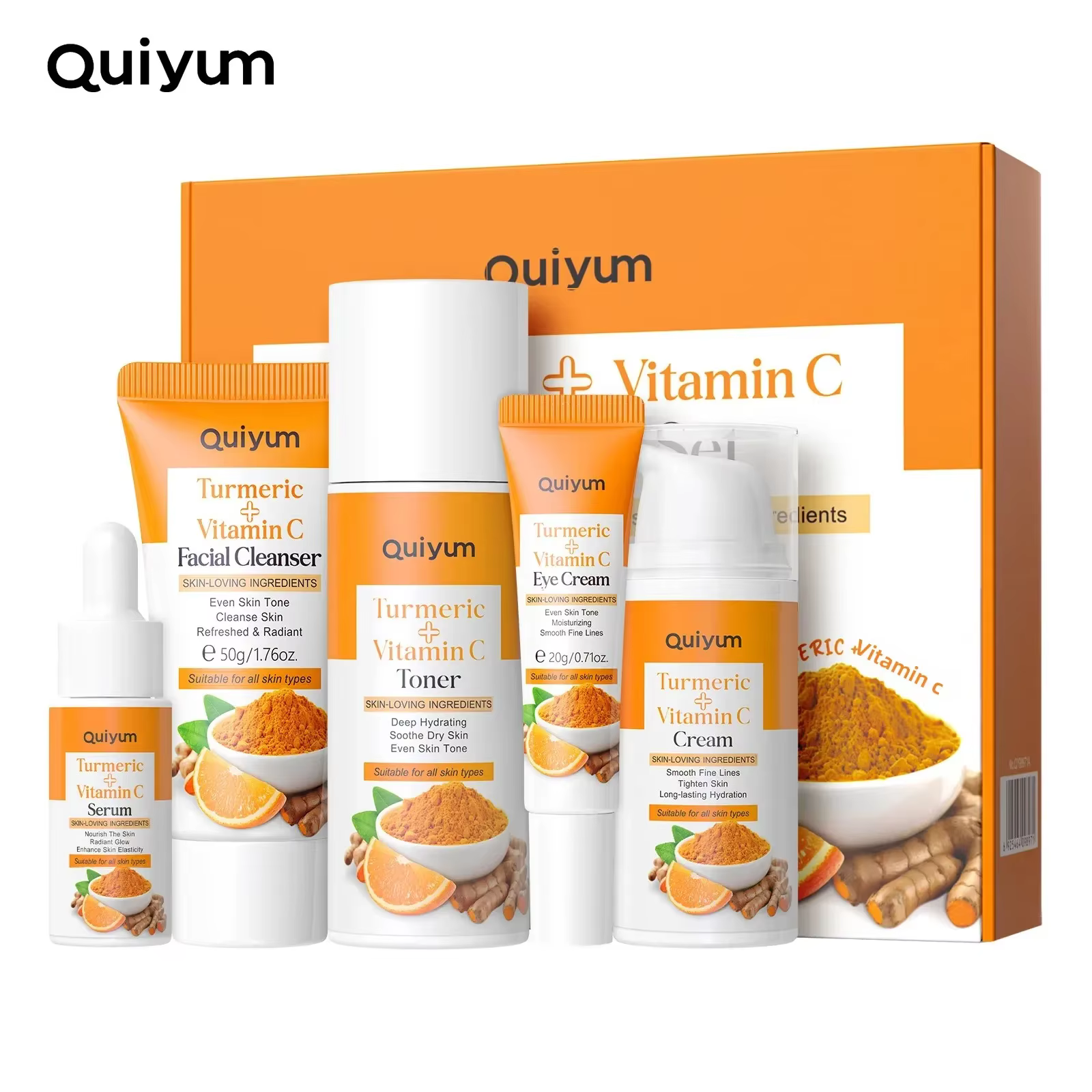 Kit Facial au curcuma à la vitamine C, raffermissement hydratant, ensemble de 5 pièces, Toner de lav