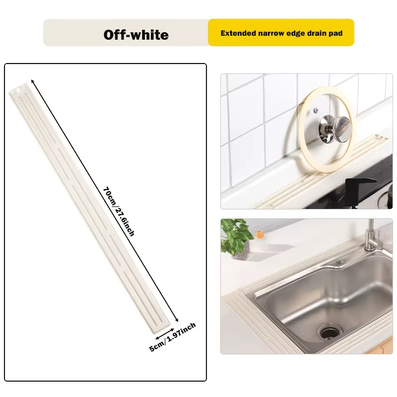 Tapis de séchage en silicone pour comptoir, 27,56*1,97 pouces, design à bord étroit, tapis de draina
