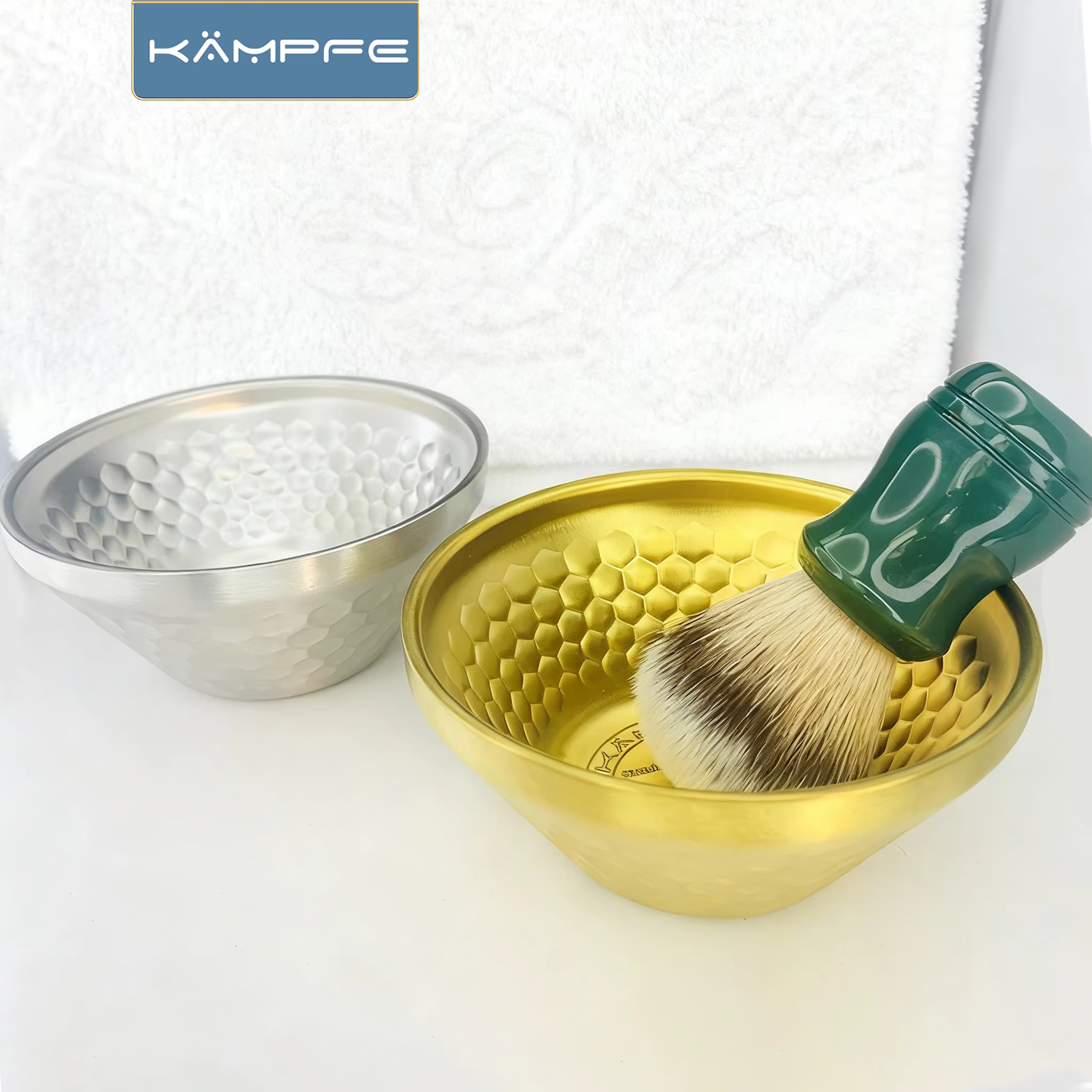 Bol à raser KAMPFE en acier inoxydable pour hommes, doré/argenté, pour le nettoyage du visage, pour