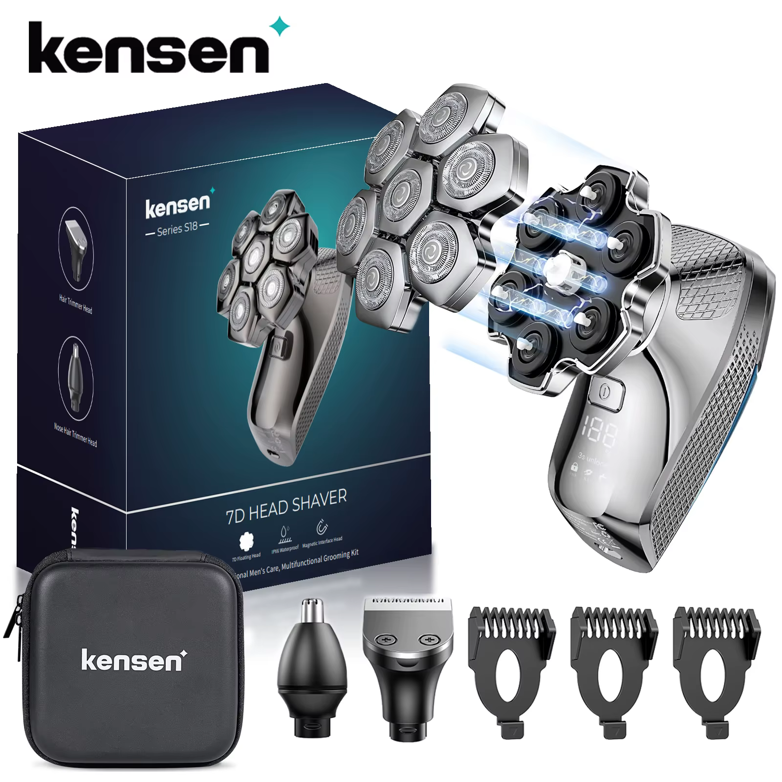 Kensen S18 rasoir électrique pour hommes Rechargeable 7D coupe flottante magnétique 5 en 1 rasoir to