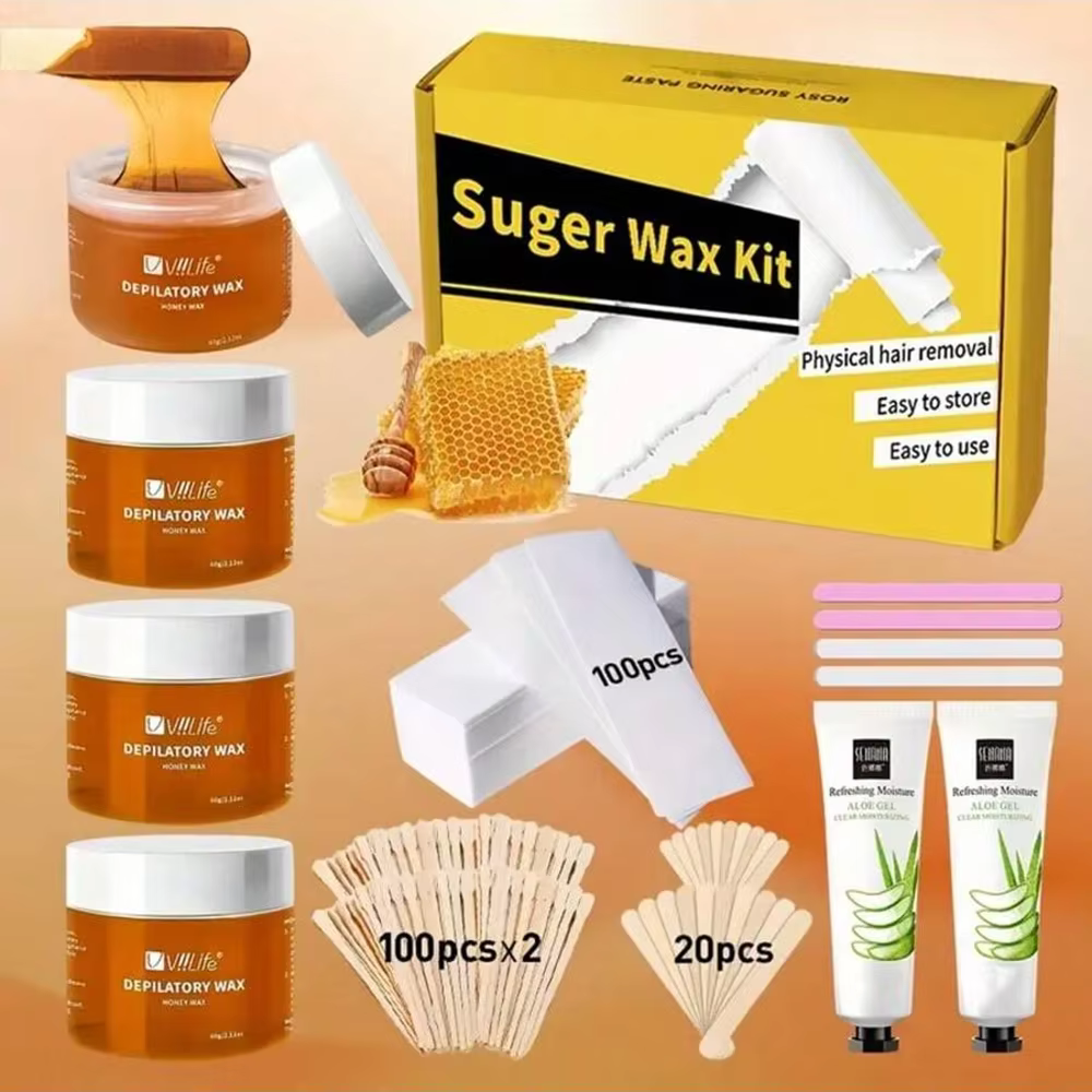 Kit de cire au sucre 60g, kit d'épilation des sourcils, kit de cire au sucre pour les voyages et la 