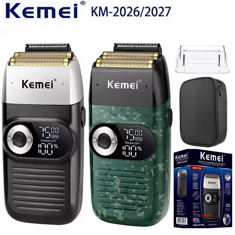 Kemei KM-2026 KM-2027 2 en 1 rasoir électrique Rechargeable LCD rasoir alternatif pour hommes USB ch