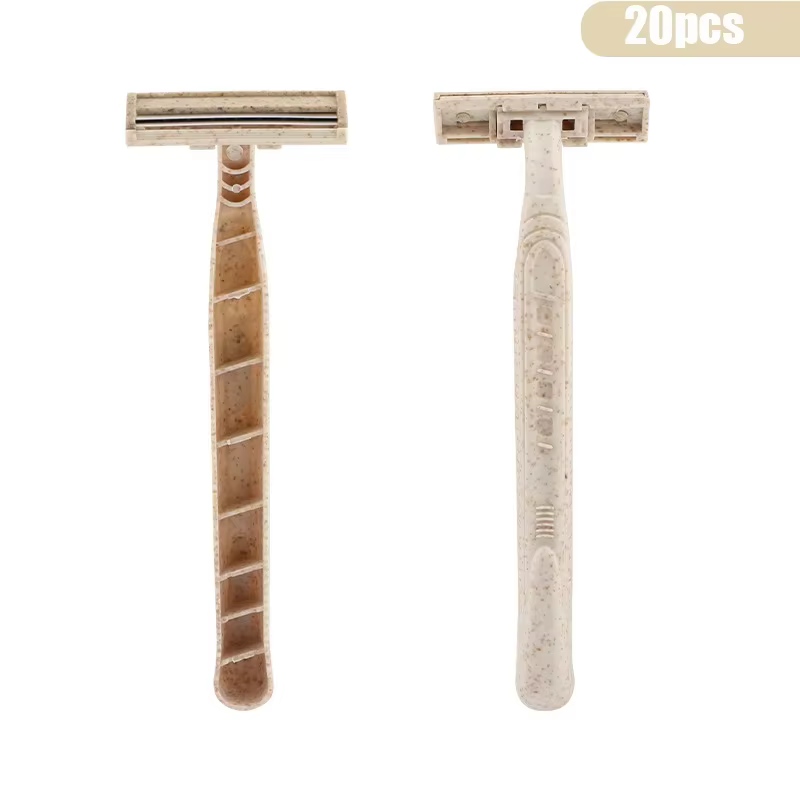 Rasoirs jetables biodégradables 20-50 pièces, rasoirs compostables à double lame pour la préparation