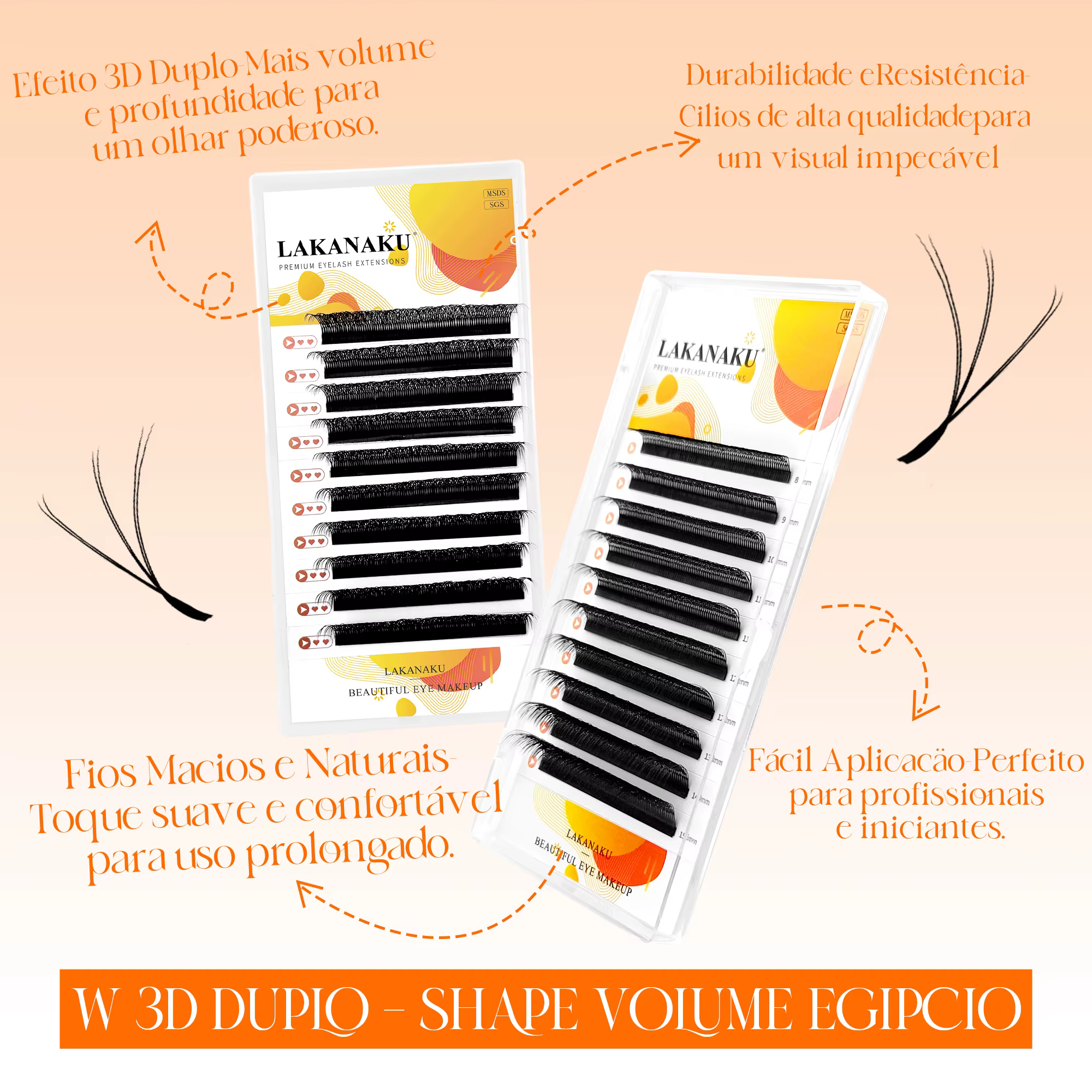 LAKANAKU 6 plateaux 6D W en forme d'extensions de cils Volume Egipcio complet Cilios naturel Fio 6w