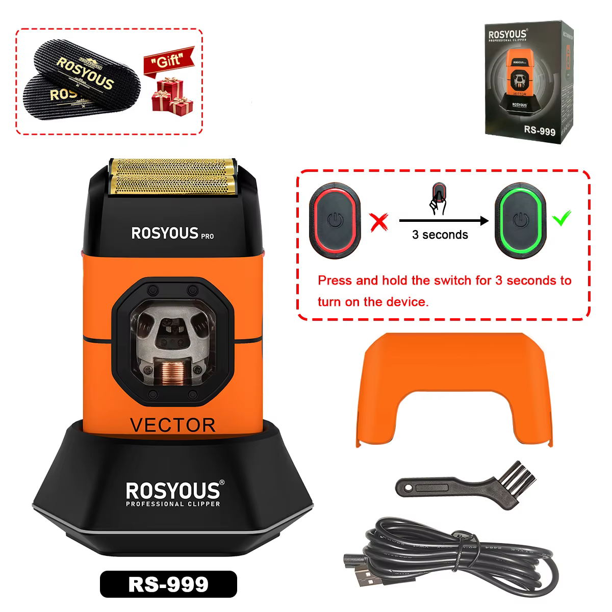 ROSYOUS RS-999 Rasoir Électrique Homme 13000RPM Moteur Magnétique Vectoriel Entièrement Métallique a
