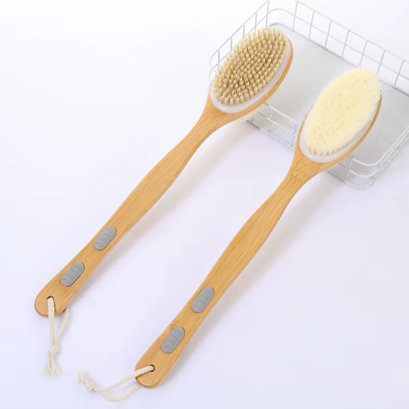 Brosse de douche à poils doux et durs, manche long double face, exfoliant corporel pour le dos, adap