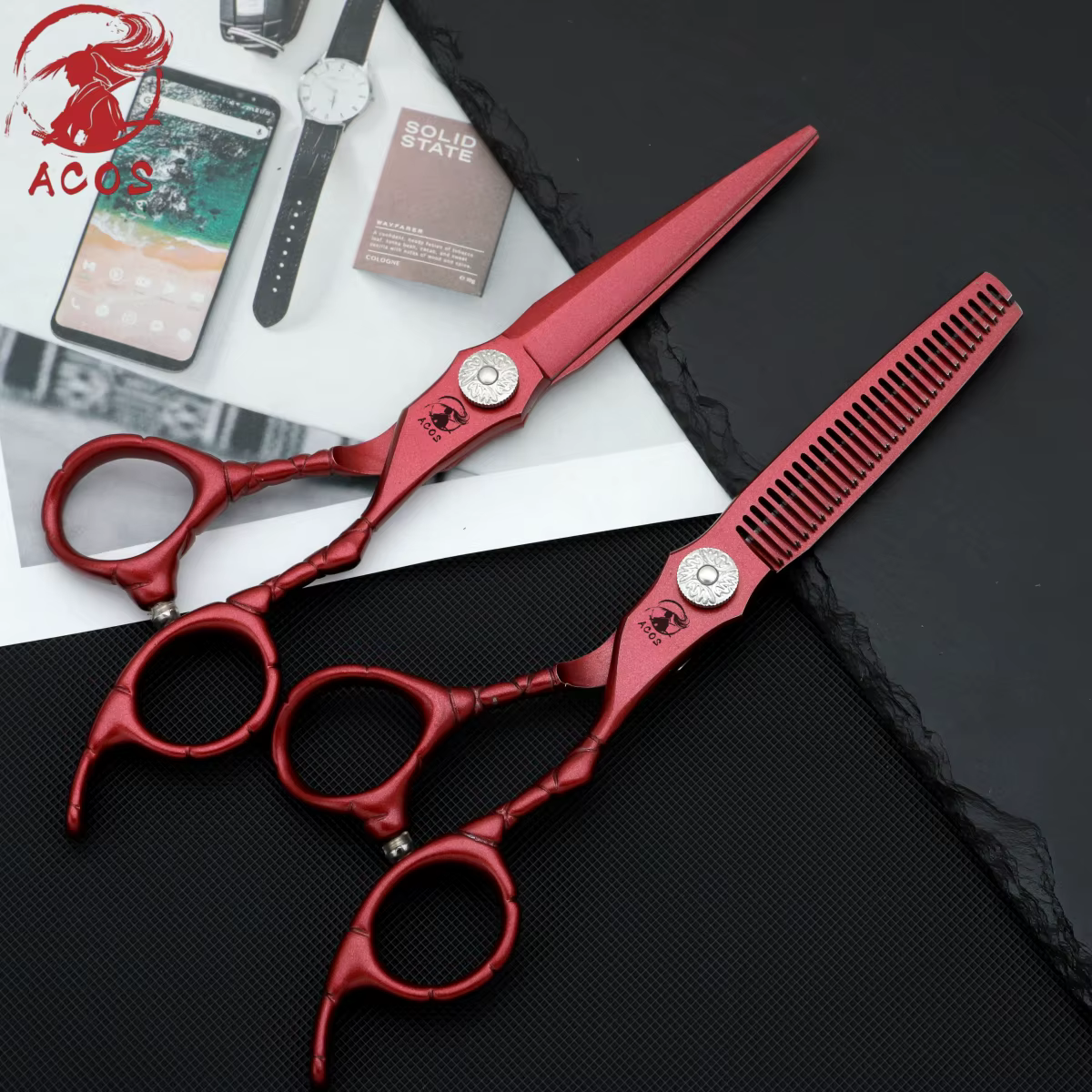 Ensemble de ciseaux de barbier professionnels ACOS, acier 440C, ciseaux à effiler les cheveux de 6 p
