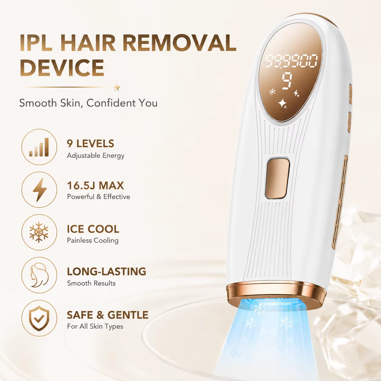 Appareil d'épilation au laser IPL avec refroidissement par glace, 999 900 flashs, modes automatique/