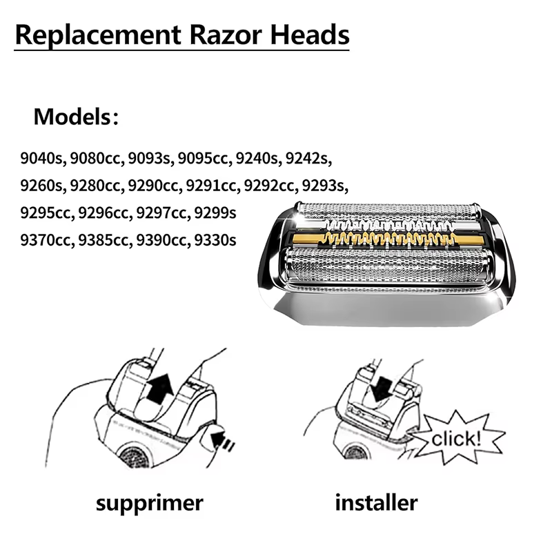 Tête de rasoir 92B 92S Foil&Cutter CASSETTE HEAD compatible avec les rasoirs Braun Series 9 S9 9080C