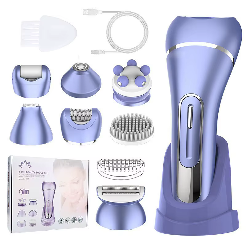 Épilateur 7-en-1 pour femmes, épilation du corps entier, brosse faciale, massage du visage, éliminat