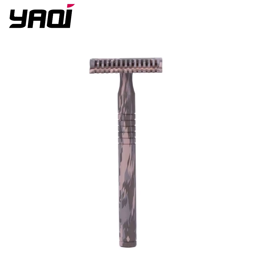 YAQi – ensemble de 3 rasoirs de sécurité pour hommes, couleur Camouflage, poignée en laiton, ensembl