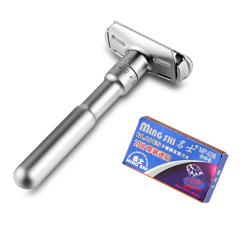 Mingshi rasoir de sécurité réglable Double bord classique hommes rasage doux à agressif 1-6 fichier 