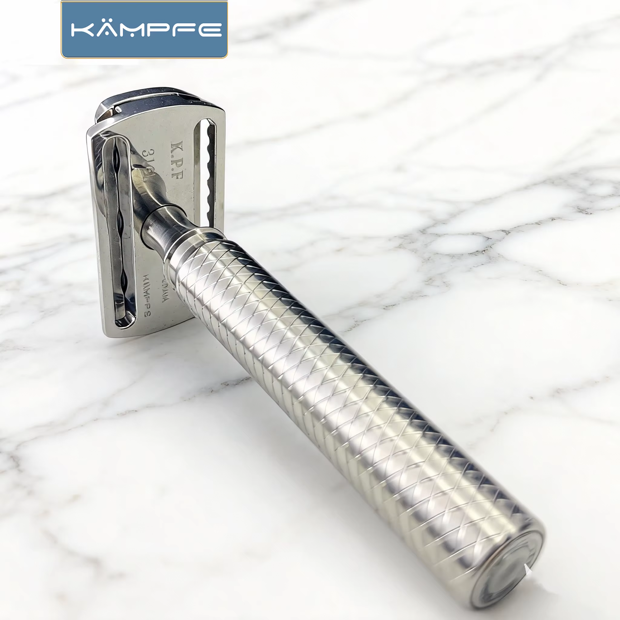 Rasoir de sécurité classique Kampfe en acier inoxydable à double tranchant pour hommes, avec poignée
