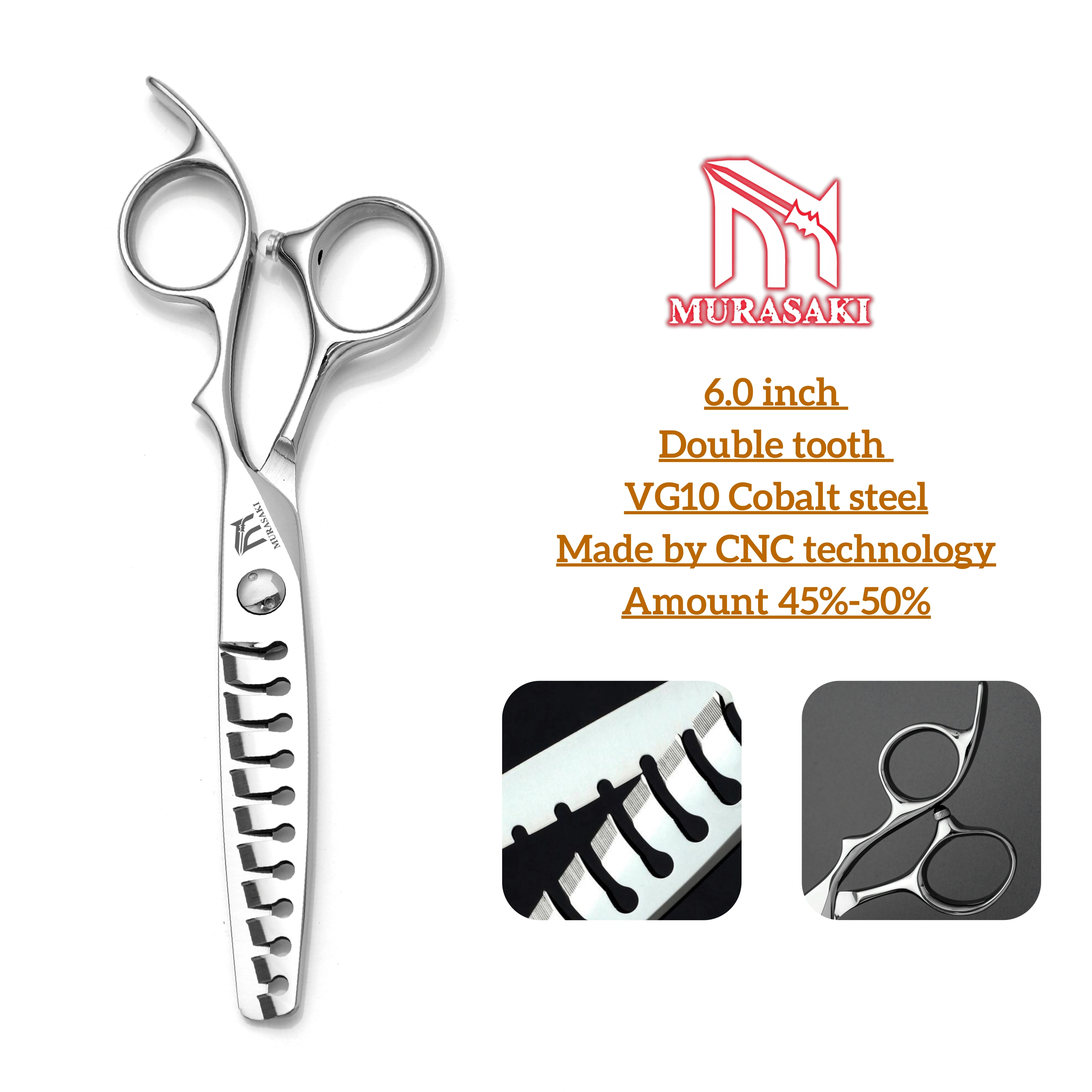 Ciseaux de barbier professionnels MURASAKI, ciseaux amincissants à Double dent de 6.0 pouces, techno