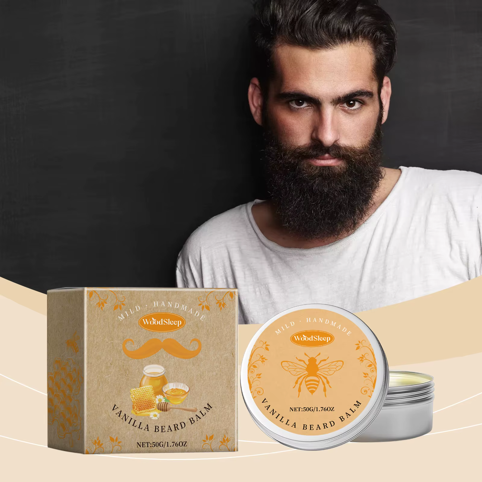 Baume à barbe naturel vanille pour hommes, crème de soin pour barbe, forme longue durée, nourrissant