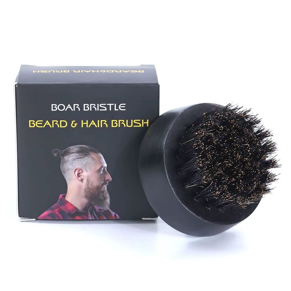 Brosse à barbe ronde pour hommes, poils de sanglier, manche en bois de noyer, outil de toilettage po