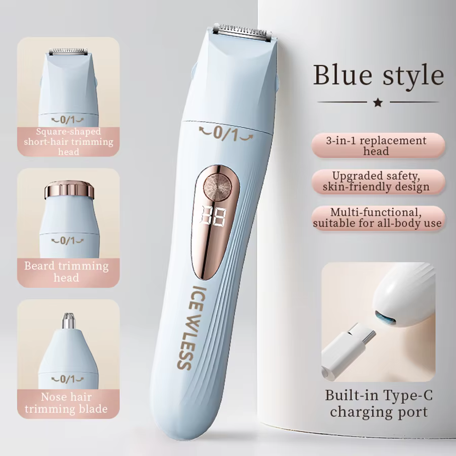 Rasoir trois-en-un pour femmes, recharge USB, écran LCD intelligent, appareil d'épilation des aissel