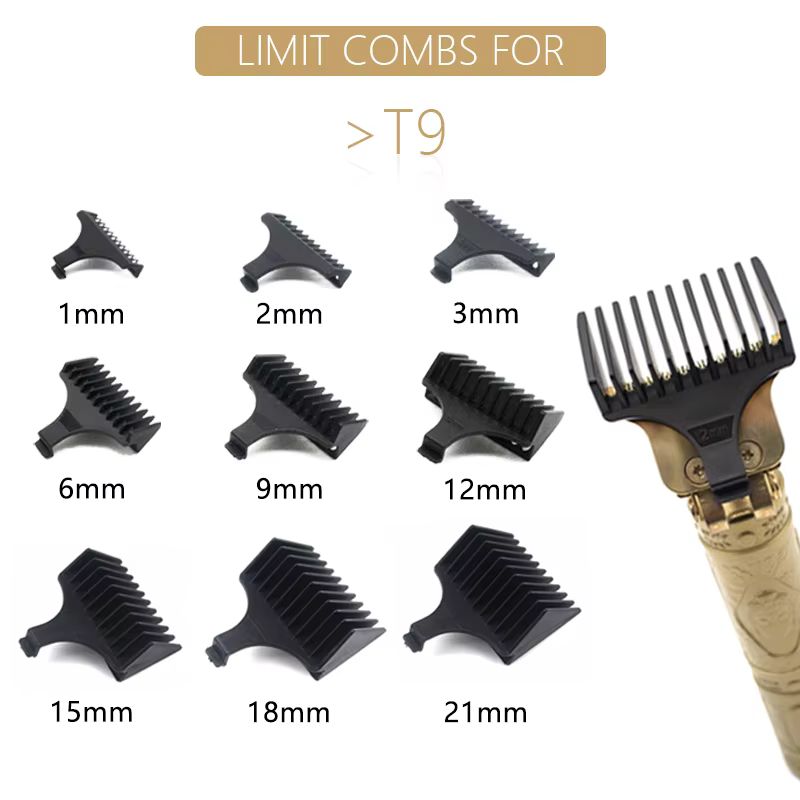 Tondeuse à cheveux professionnelle T9 1/2/3/6/9/12mm, peigne limite, protections universelles, Guide