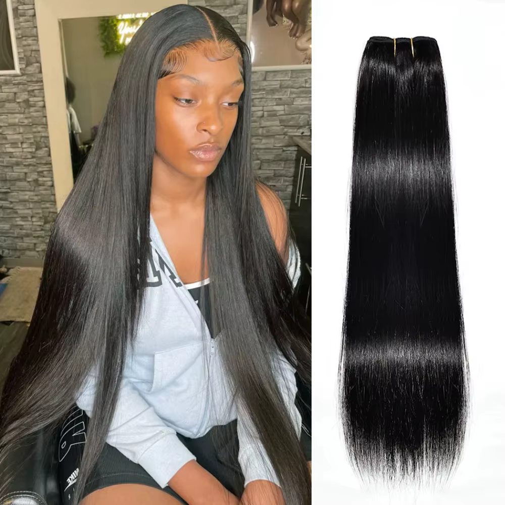 Bundles de tissage de cheveux humains brésiliens noirs naturels, extensions de cheveux raides, doubl