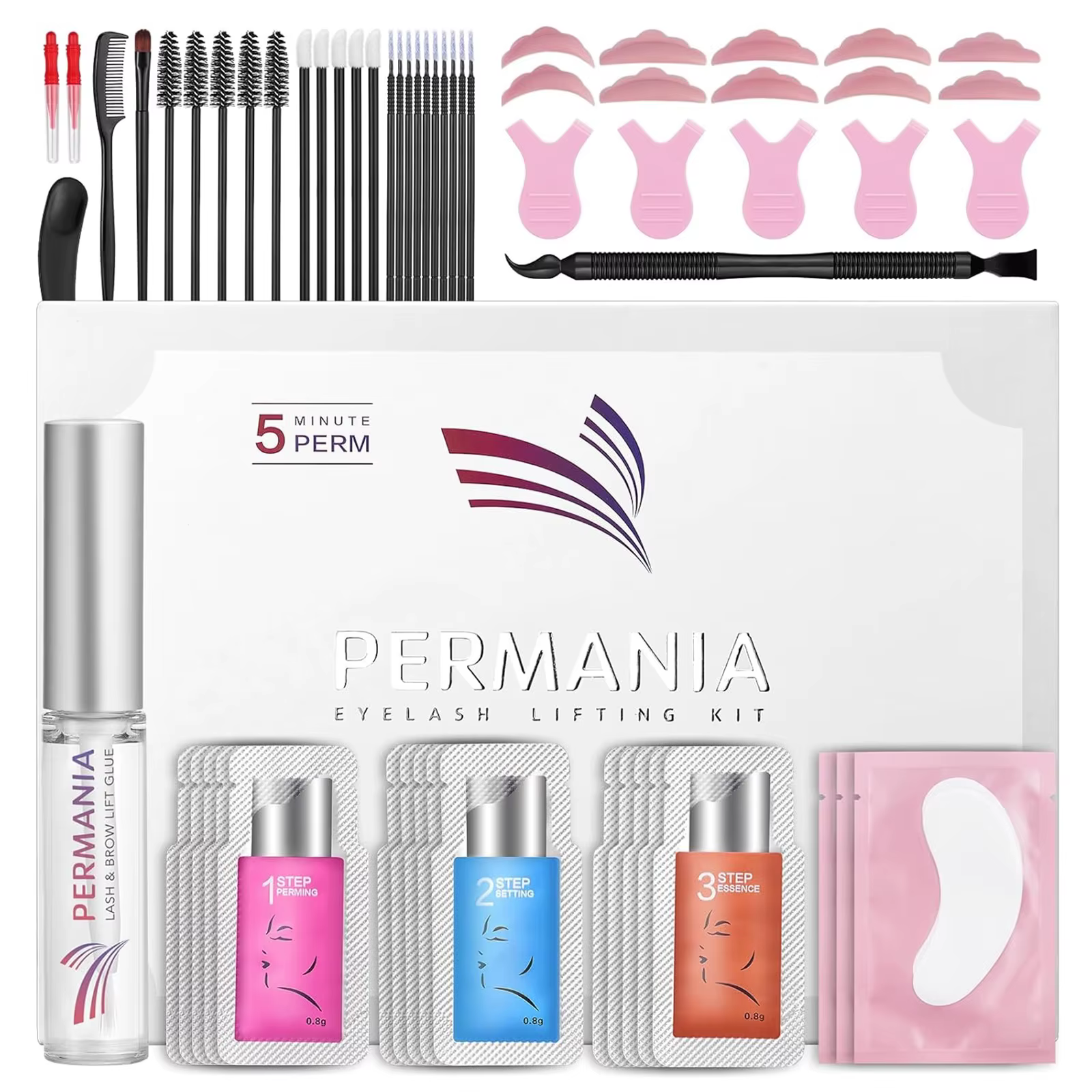 PERMANIA 15 pièces Kit de levage de cils levage rapide de cils 5 Minutes avec colle forte Sachet jet