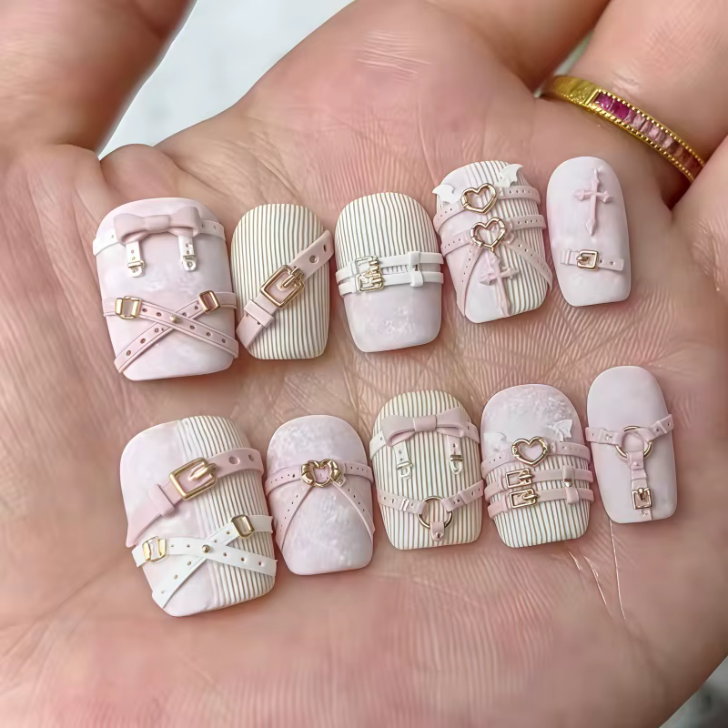 Moule à ongles en silicone transparent, motif boucle de ceinture, cœur, cadenas, décoration 3D pour