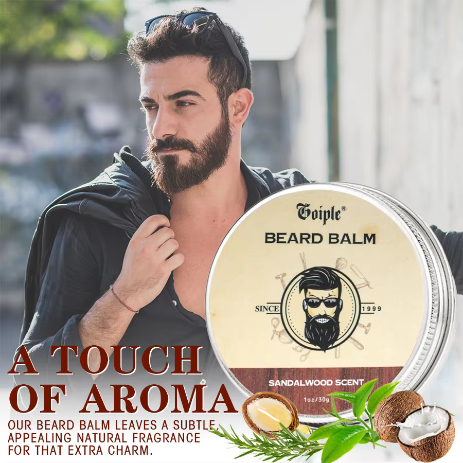 Baume à barbe au beurre de karité naturel pour hommes, 30g, cire de croissance pour poils du visage,