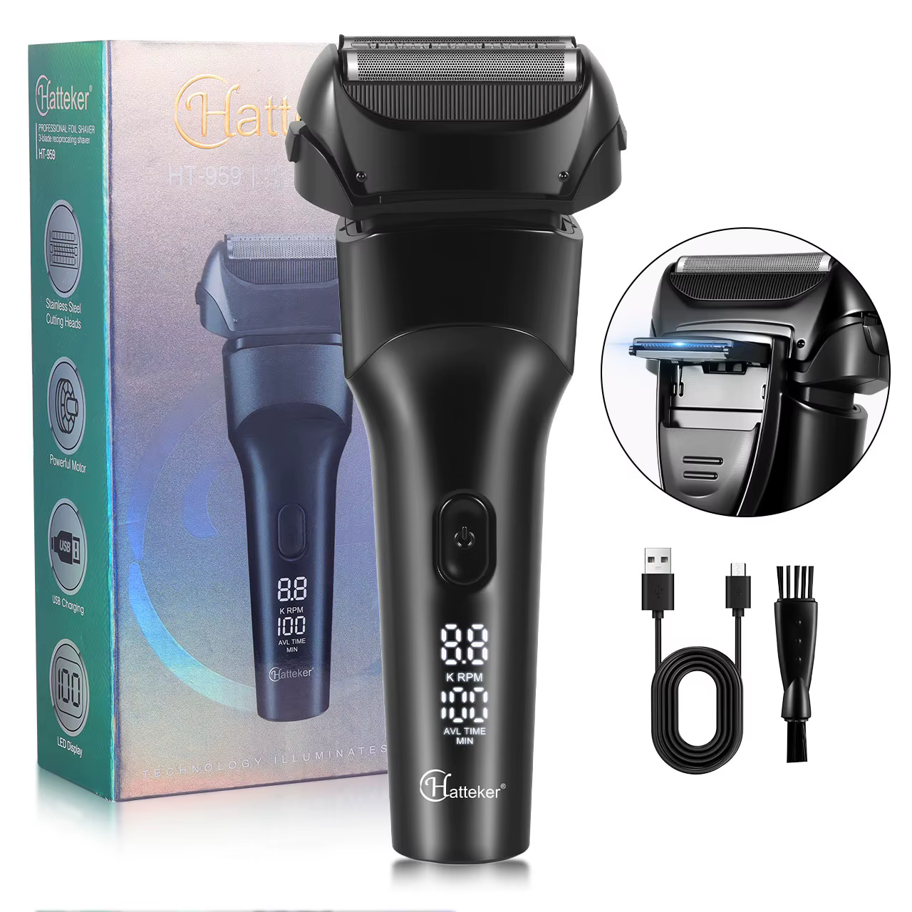 Hatteker 5-D rasoir alternatif pour hommes tondeuse à barbe à usage domestique avec affichage numéri