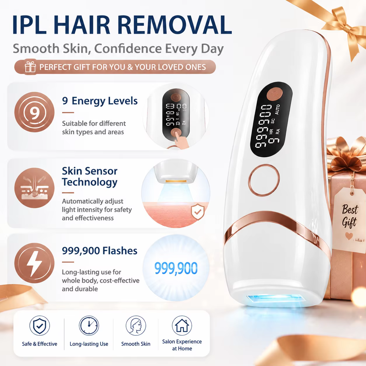 Appareil d'épilation IPL 999900 flashs, double mode, épilateur permanent HR/RA/SC 3 en 1, traitement