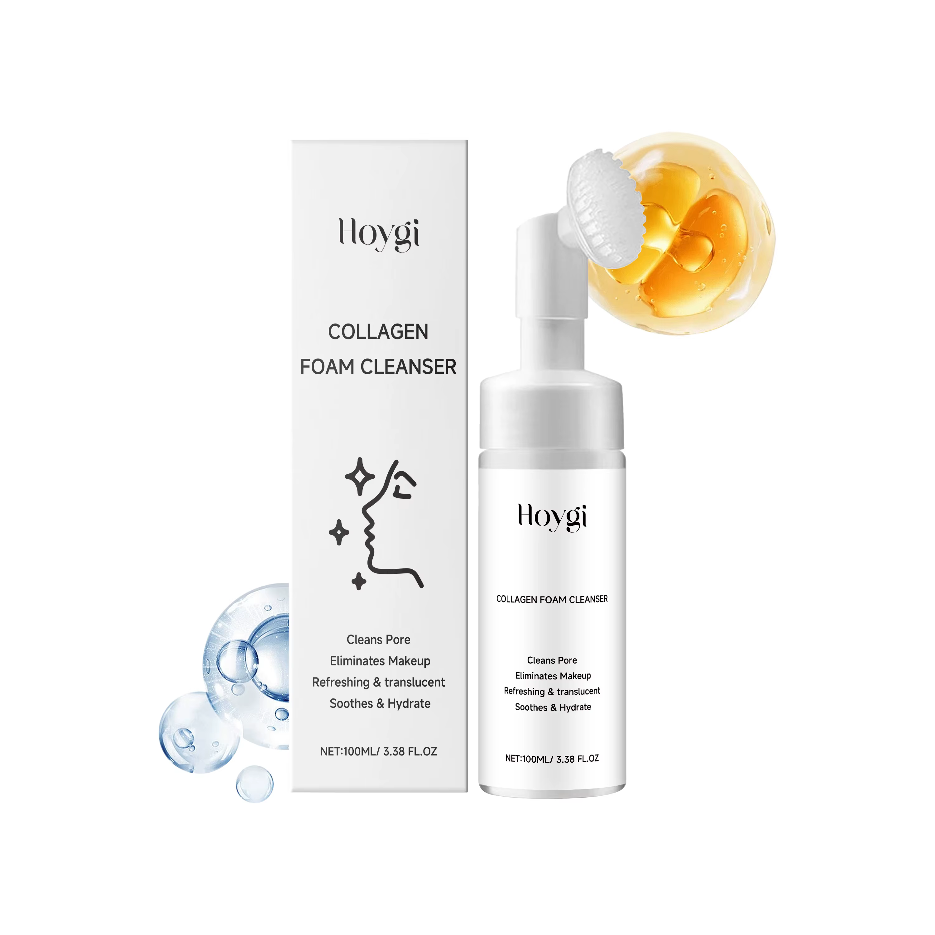 Mousse nettoyante pour le visage au collagène, nettoyage en profondeur, contrôle de la peau, huile h