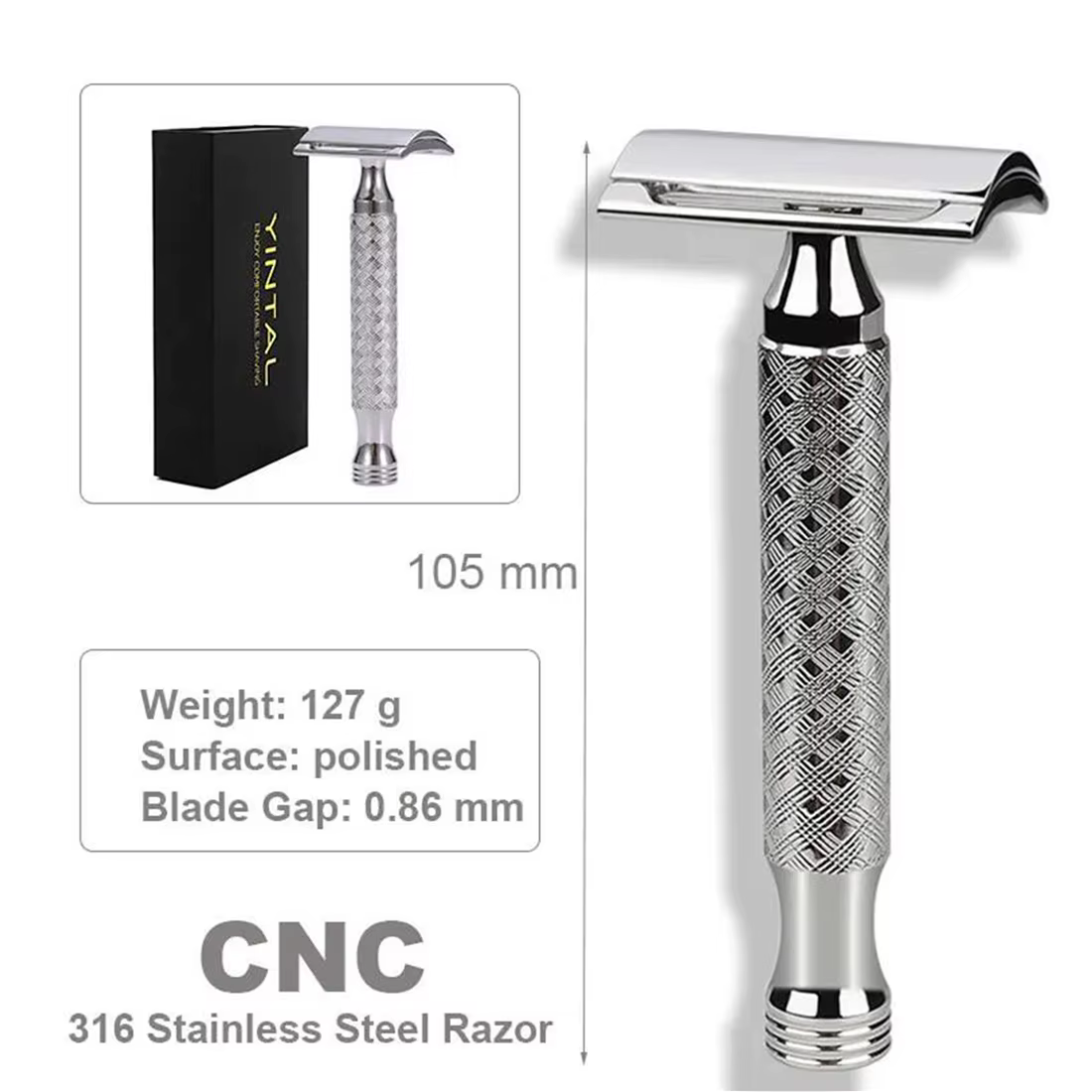 Rasoir de sécurité à double tranchant en acier inoxydable CNC 316, rasoir manuel en métal pour homme