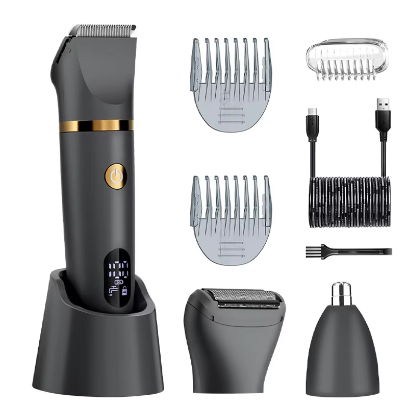 Tondeuse corporelle 3 en 1 pour hommes, rasoir électrique étanche, Rechargement USB, écran LCD, Kit