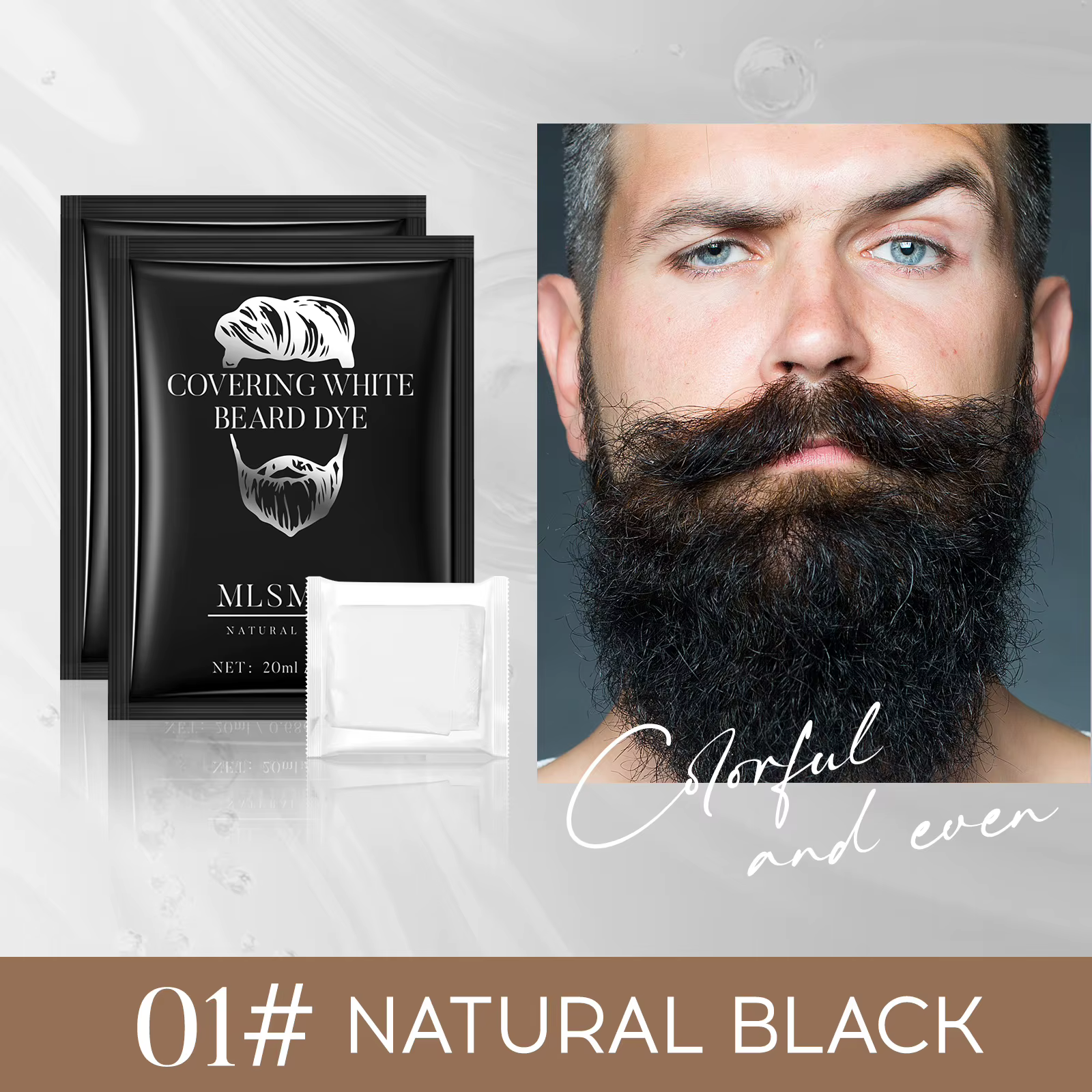 Teinture instantanée pour barbe homme – Coloration noire pour barbe, couvrant les poils blancs, coul