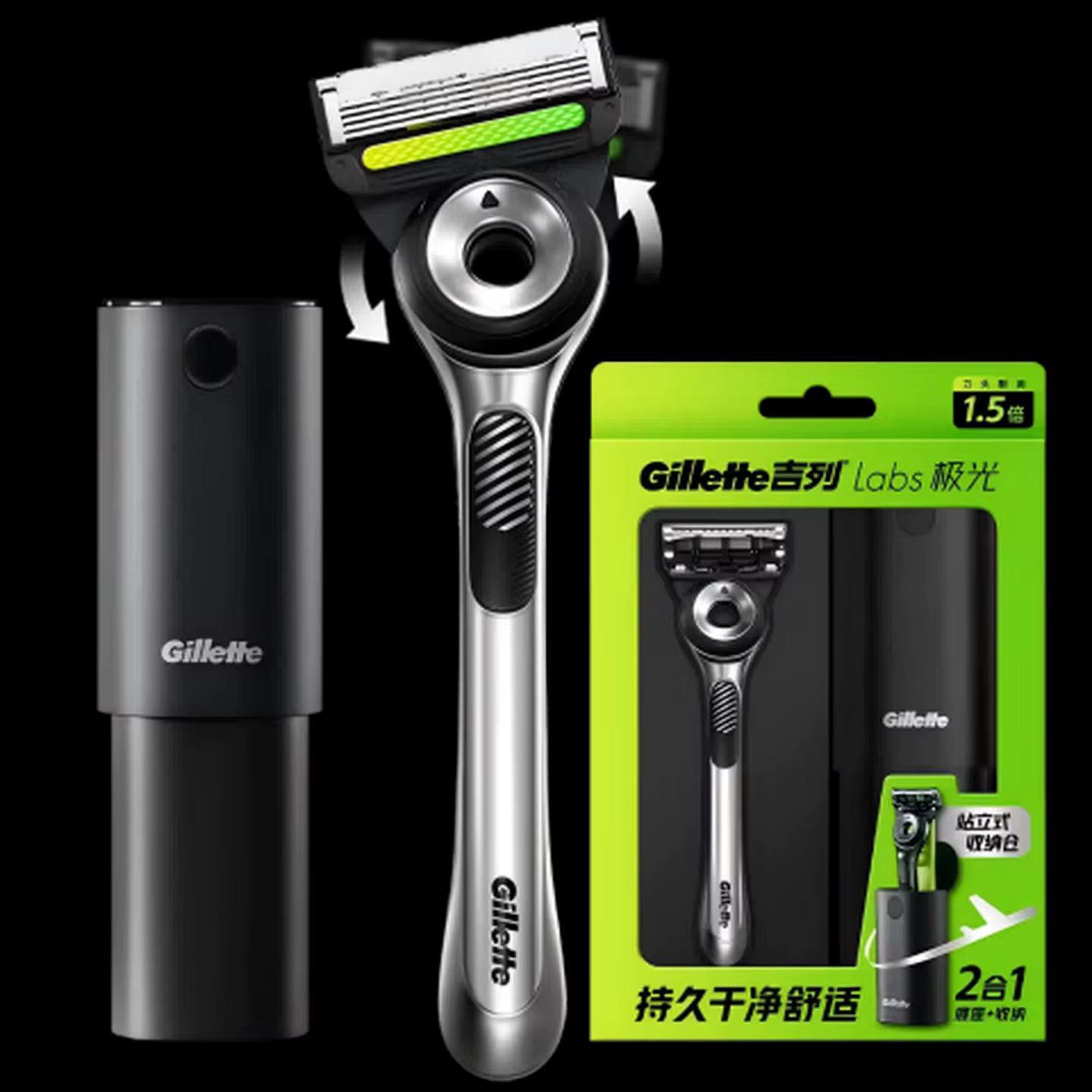 Rasoir Gillette Labs à 5 Lames Nanoscalaires, Barre Exfoliante, Tondeuse de Précision avec Poignée A