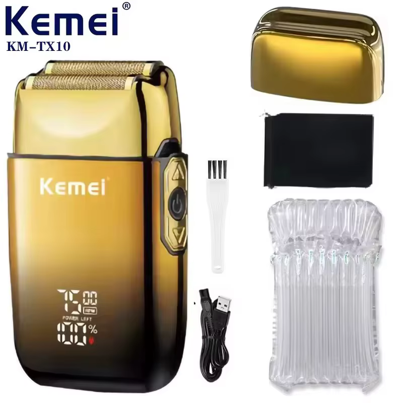 Rasoir électrique rechargeable Kemei TX10 pour hommes, rasoir à lames pour barbe et tête chauve