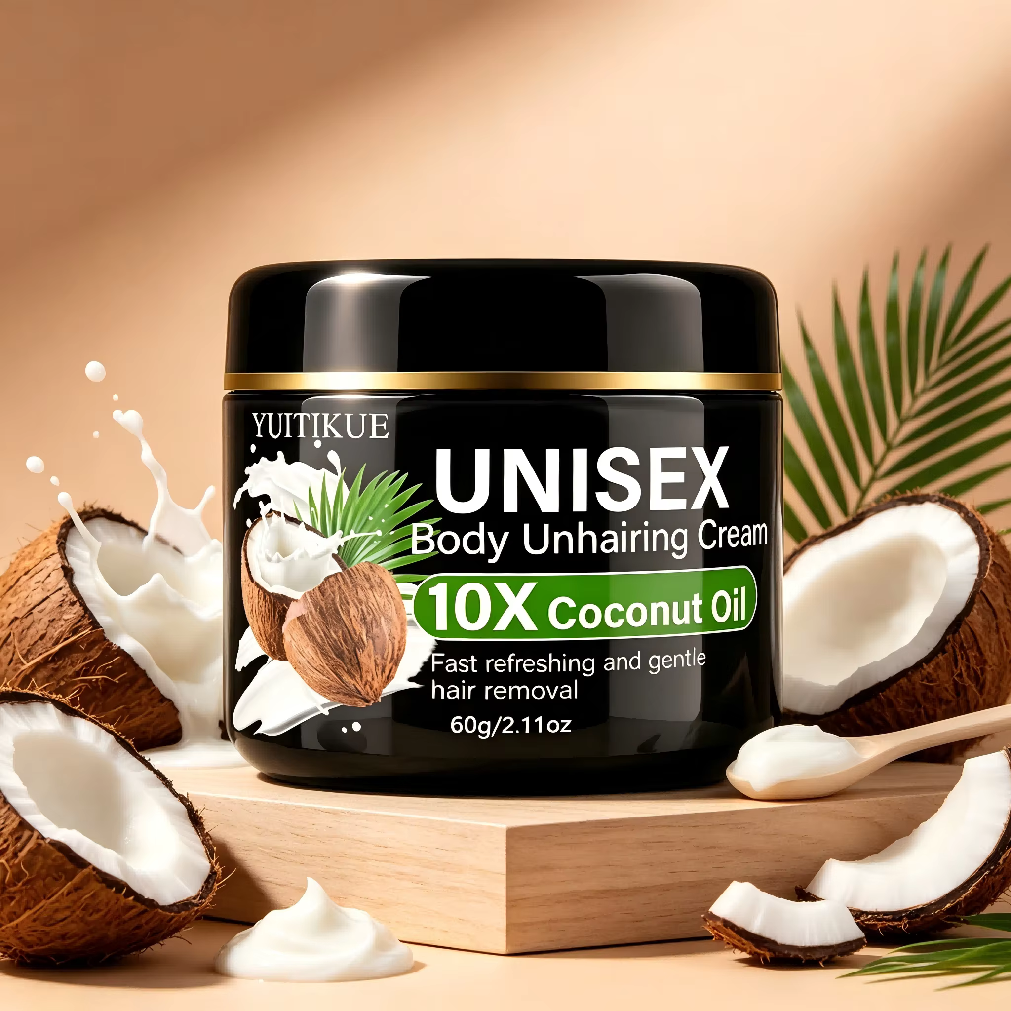 YUITIKUE Crème dépilatoire unisexe à l'huile de coco 10X, crème dépilatoire douce, rapide et rafraîc